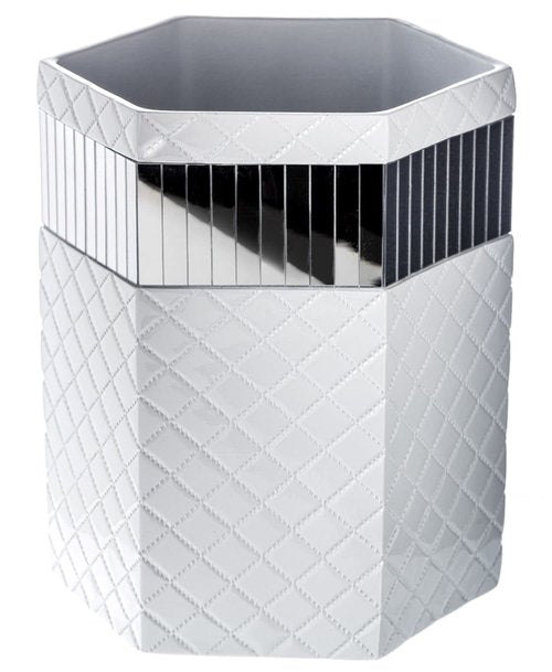 Creative Scents Quilted Mirror White Bathroom Trash Can 1.58 Gal / 6L – Decorative Waste Basket for Bathroom - Space Friendly Mirrored Wastebasket Bin, for Elegant Powder Room or Bedroom Decor