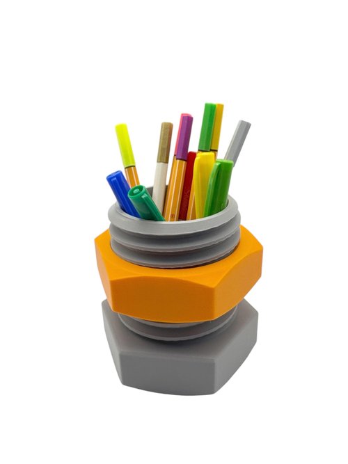 Nut and Bolt Design Desk Organizer, Pencil Holder for Office and Home, Back to Work Gift, Office Welcome Back Gift, Coworker Welcome Back Surprise, Gray and Orange