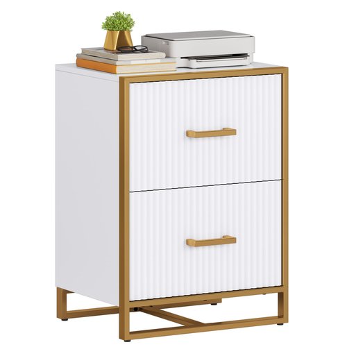 YITAHOME 2 Drawer File Cabinet, Lateral Filing Cabinet for Home Office, White and Gold