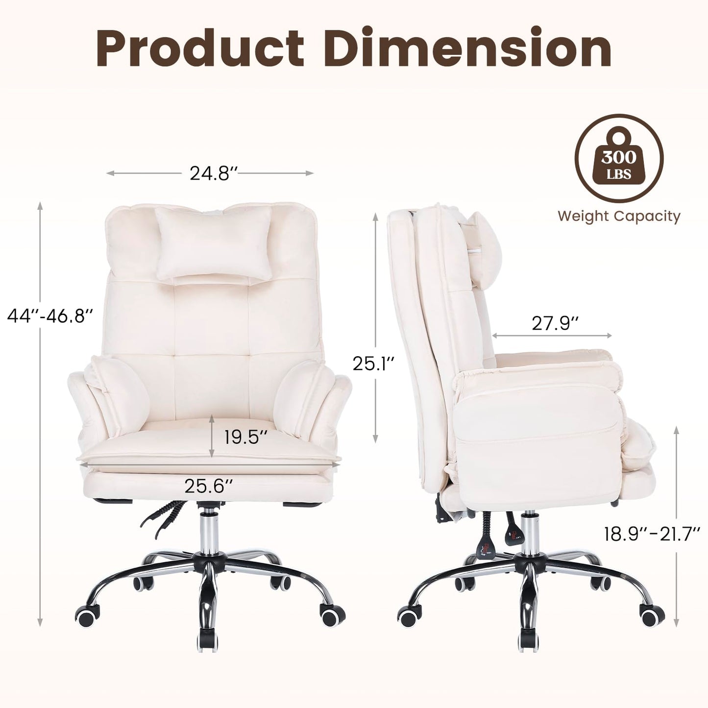 EROMMY Criss Cross Chair with Wheels, Big and Tall Velvet Office Chair Reversible Armrest and Wide Seat, Comfy Reclining Computer Chair for Gaming, Reading, Working, Beige