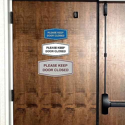 Signs ByLITA Fancy Please Keep Door Closed Sign - Security and Safety | Durable Material | Easy to Install (Brushed Silver) - Medium 5 Pack