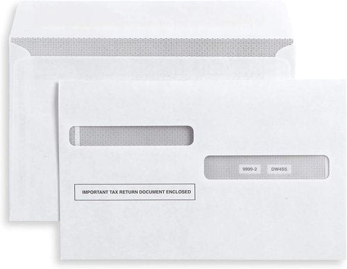 50 Pack W2 Envelopes - Double Window, Self-Seal Security Design for 4-Up W-2 Forms
