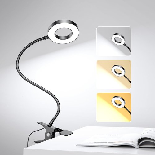 LED Desk Lamp by [Brand Name] - Clip-On Light with 3 Color Modes & 10 Brightness Levels | 360° Adjustable Neck