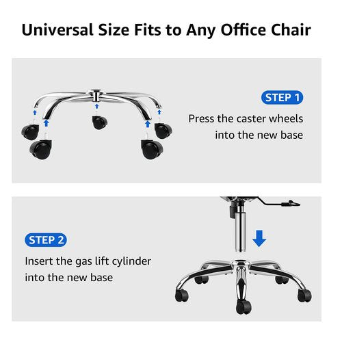 MASTERY MART Office Chair Upgrade Set - 28'' Heavy Duty Base Replacement, Universal Caster, Gas Cylinder + Smooth Rollerblade Wheels for Hardwood Floors (Silver/Universal Size)