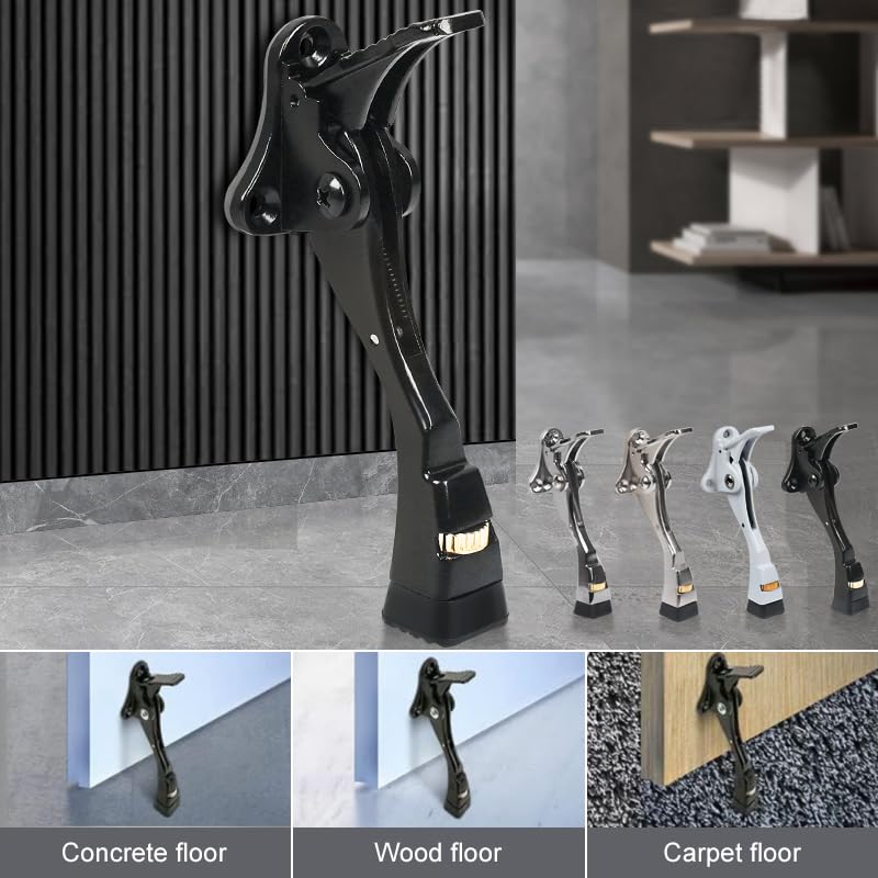ENYZTBI Black 4-Inch Heavy Duty Kick Down Door Stopper - Adjustable & One-Touch