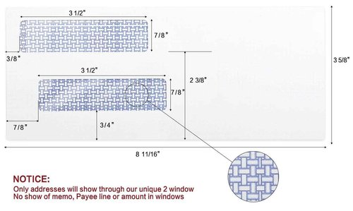 #8 Double Window Security Check Envelopes, No.8 Double Window Bussiness Envelopes Designed for QuickBooks Checks - Computer Printed Checks - 3 5/8 X 8 11/16 (NOT for INVOICES) - 24 LB - 1000 PACK