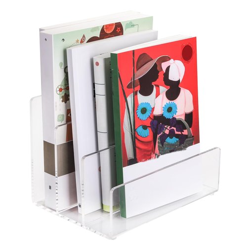 Jucoan Clear Acrylic File Holder, 3 Sections Vertical Desktop Organizer, 9 x 6.5 x 6.5 Inch Office File Sorter Stand Rack for Documents Letter Book