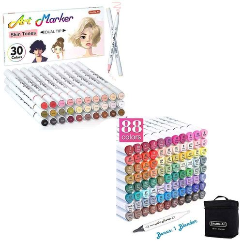 Shuttle Art Markers Bundle - 88 Colors + 30 Skin Tones