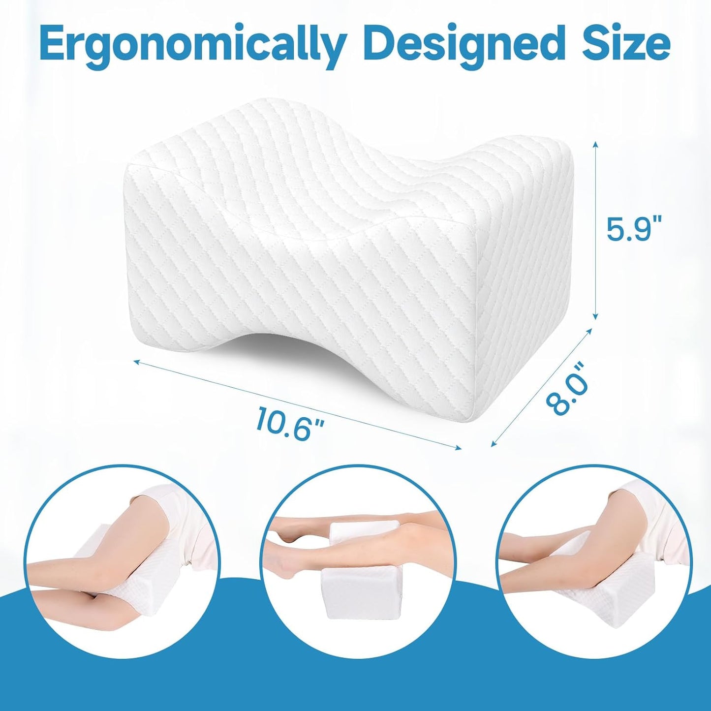 TranquilRelax Knee Pillow - Comfortable Memory Foam for Side Sleepers | Alleviates Hip, Back & Sciatica Pain (White)