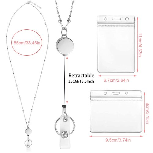 Lanyards for Id Badges 3 Pack Badge Lanyard with 6 Pcs Id Badge Holder Retractable Stainless Steel Teacher Lanyard Cruise Ship Lanyards for Girl Women (Black, Silver, Rose Gold)