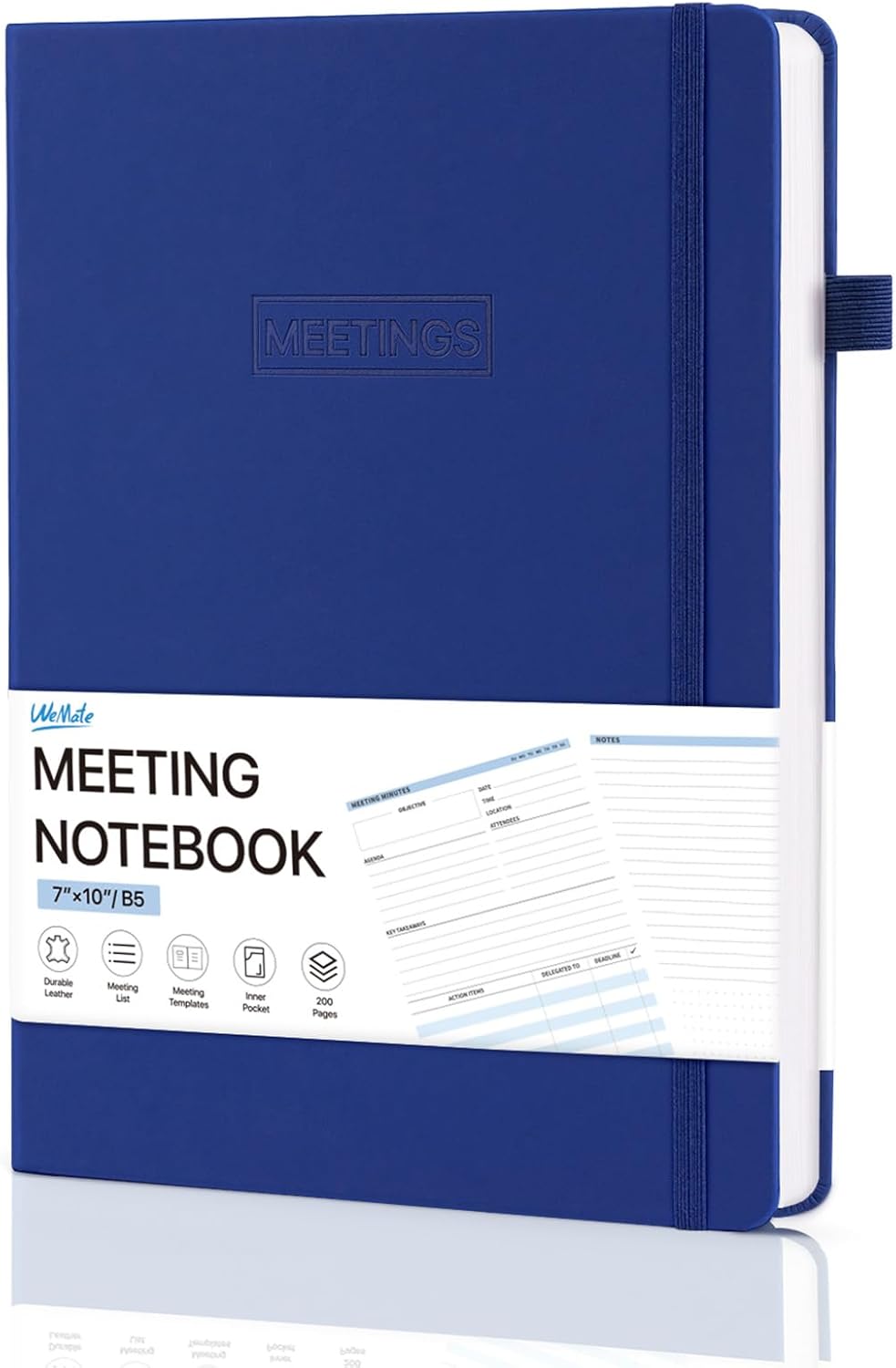 WEMATE Meeting Notebook - B5 Project Planner for Work | Action Items & Agenda Tracking, Dark Blue, 7x10 Inch