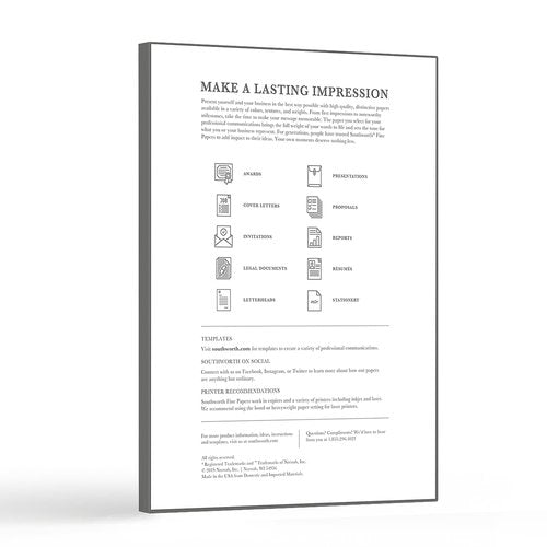 Southworth® 100% Cotton Résumé Paper, 8 1/2" x 11", 24 Lb, 100% Recycled, Ivory, Pack Of 100