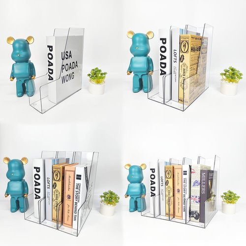 RHONZHAO Vertical File Holder, 2 Pack Plastic Document Organizer and Clear Magazine Holder, Multi-purpose for Home Office (Clear)