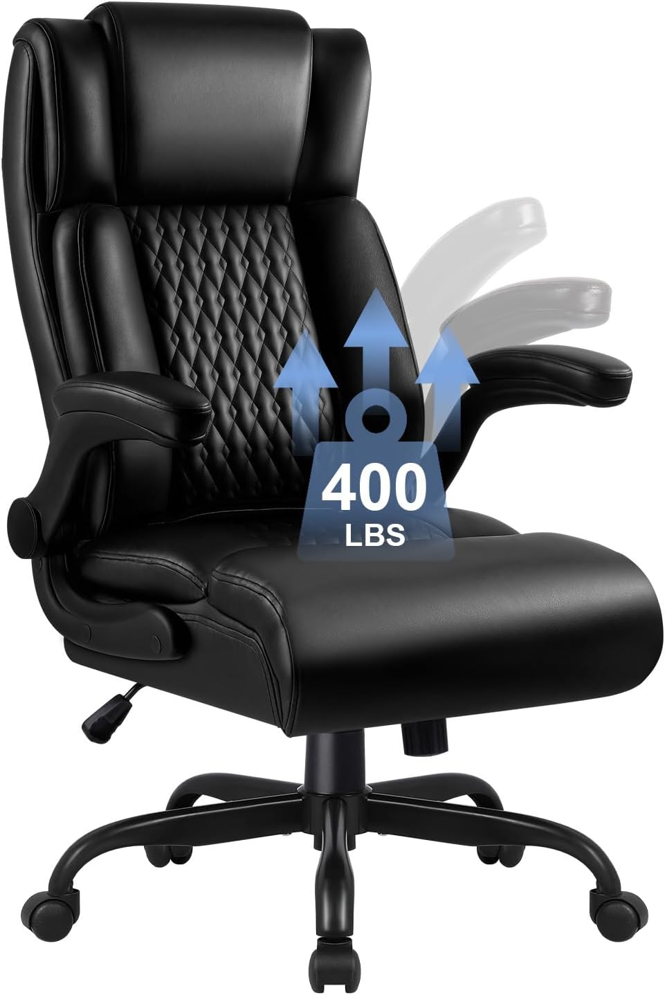 Big and Tall Office Chair - 400LBS Heavy Duty Ergonomic Executive Desk Chair with Lumbar Support | Black PU Leather