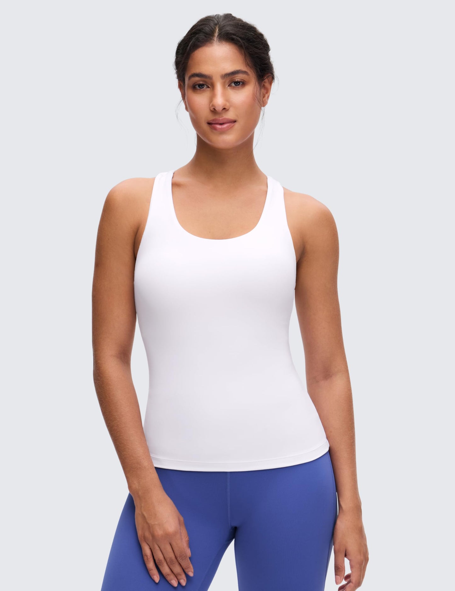 CRZ YOGA Butterluxe Workout Racerback Tank Tops for Women - Padded Athletic Spandex Yoga Shirts with Built in Bra White Small