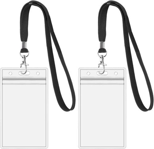 2Pack Heavy Duty ID Badge Holder by [Brand Name] - Clear Vertical Card Holder with Black Lanyards for Offices & Employees