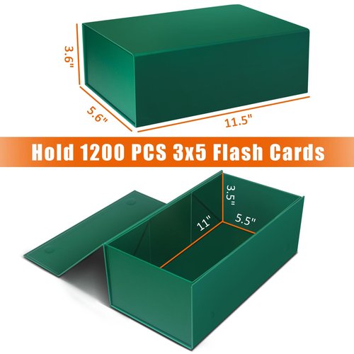 3x5 Index Card Holder Fits Dividers, 3.5x5.5 Inches Index Card Storage Box, Large Capacity - 1 Pack, Green