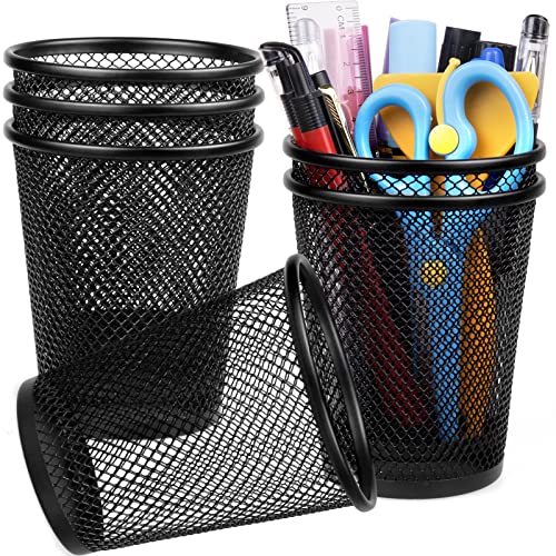 QYH Mesh Pencil Holder for Desk 6 Pack - Black Metal Cone Design
