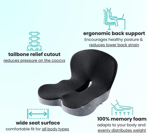 Kurbetts Reenly Back and Seat Cushion,Ergonomic Memory Foam L-Shaped Integrated Seat Cushions with Adjustable Strap,Ultra Breathable Non-Slip Design for Office Chair,Car,Wheelchair (Black)