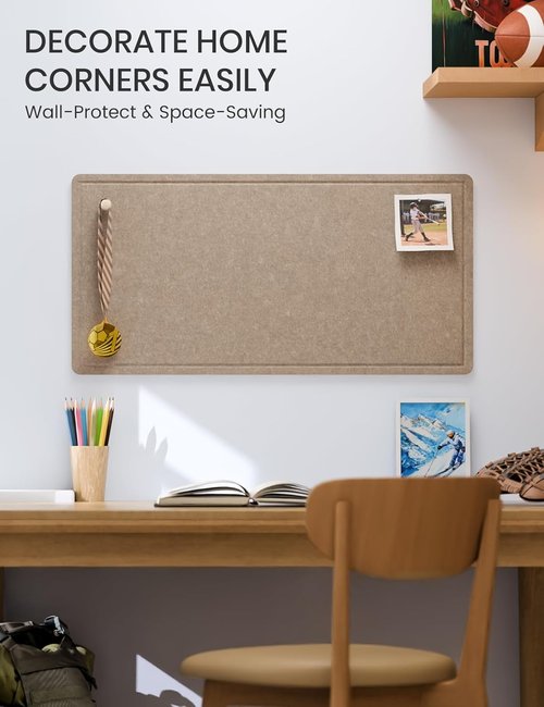 Fluxynara Cork Board Alternative - 35" x 17.5" Foldable Felt Pin Board with 12 Removable Adhesive Tabs | Taupe for Home, Office, Classroom