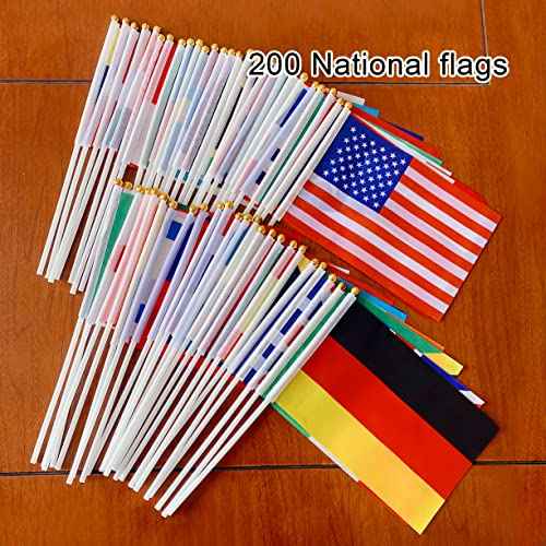 TSMD 200 Countries International World Stick Flag Small Mini Hand Held Flags,All Countries Flags,5x8 Inch