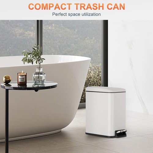 PayLessHere 1.3 Gallon Trash Can Kitchen Trash Can Stainless Steel Garbage Can with Removable Plastic Inner Bucket Lid Foot Pedal for Home Kitchen Bedroom Bathroom (2, White)