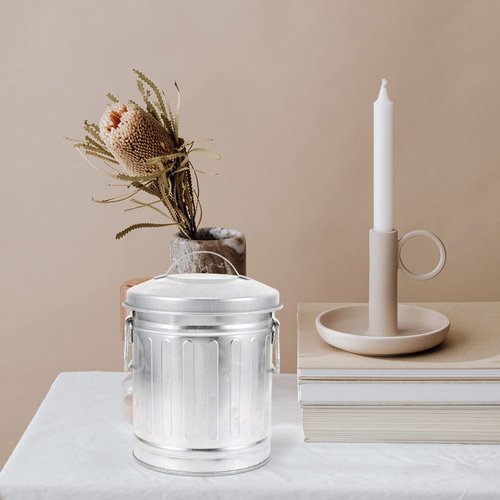 Cabilock Galvanized Trash Can Bucket with Lid Mini Desktop Wastebasket Rubbish Bin Garbage Waste Basket Vintage Farmhouse Metal Utility Pail Flower Pot Pen Pencil Holder