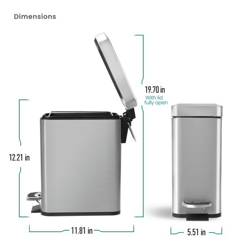 Home Zone Living 3-Pack 1.3 Gallon Small Bathroom Trash Can with Lid and Step Pedal, Stainless Steel Wastebasket with Slim Design for Home and Office, Silver, 5 Liters