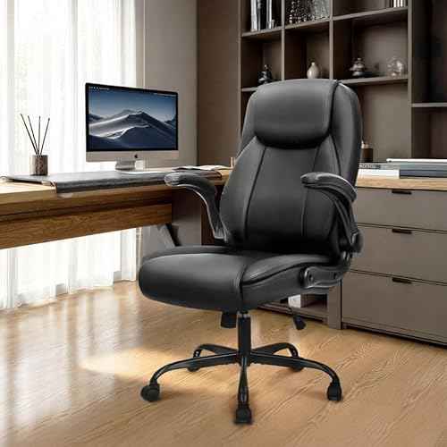 NEO CHAIR Ergonomic Office Desk Gaming Computer Chair Executive High Back Support Flip-up Arms Adjustable Height Swivel Rolling Wheels Comfy PU Leather for Home (Black)