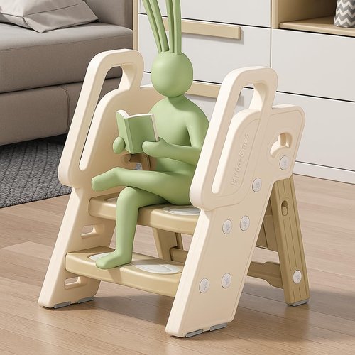 2-in-1 Foldable Toddler Step Stool for Bathroom Sink and Potty Training Ladder — Adjustable, Non-Slip Kitchen Helper Stool for Kids with Secure Handrails — Easy-to-Clean Plastic Toddler Standing Tower