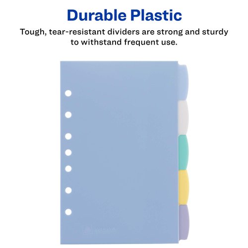 Avery Write & Erase Durable Plastic Mini Dividers for 3 Ring Binders and 7-Ring Binders, 5.5" x 8.5", 5-Tab Sets, Multicolor, 24 Sets, 120 Divider Tabs (16180)