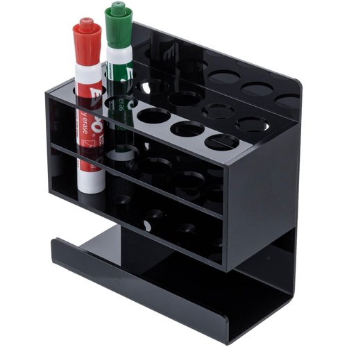 MyGift Magnetic or Wall Mount Office White Board Accessories Organizer Rack, Premium Black Acrylic Dry Erase Marker Holder with 10 Slots and Bottom Eraser Tray