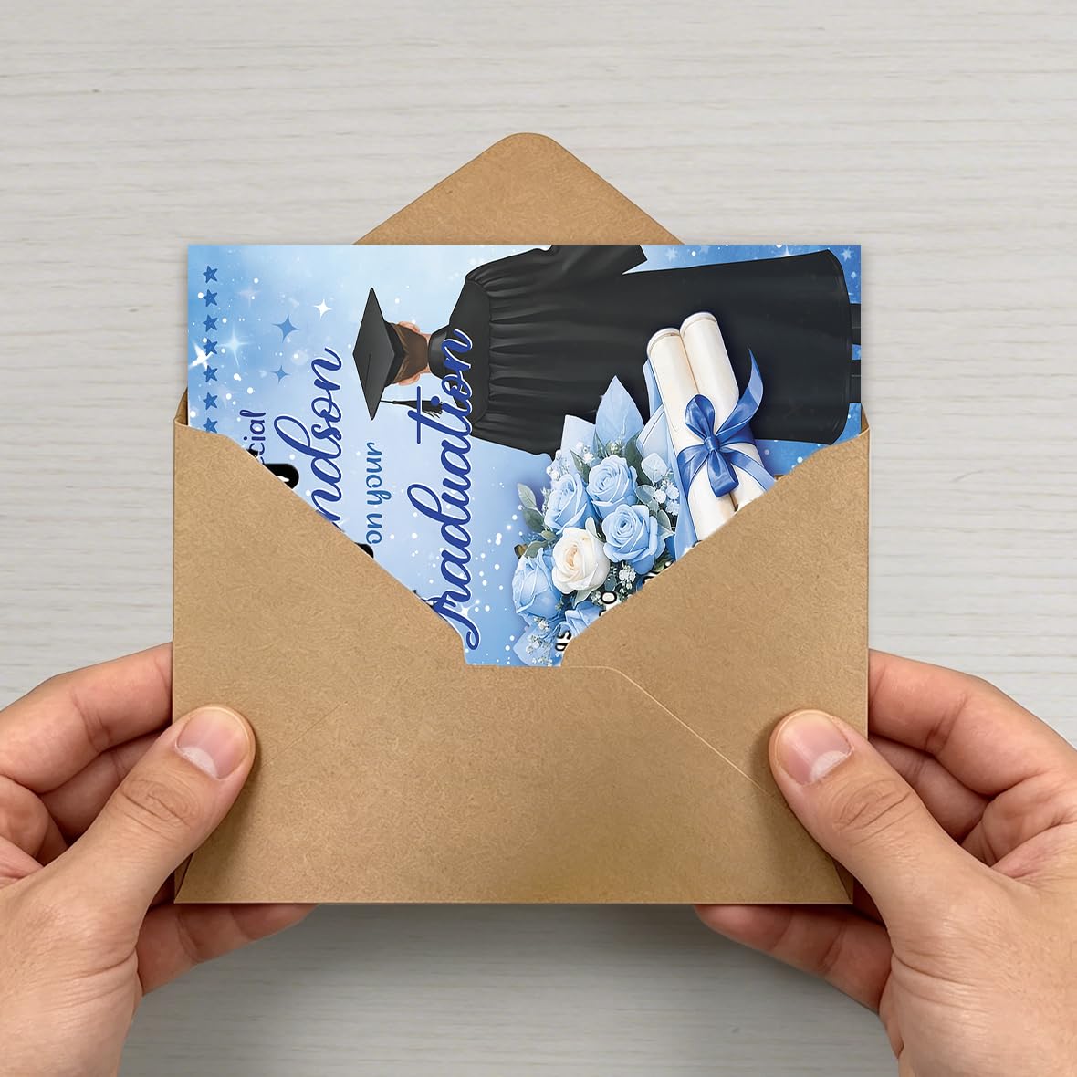 ATTLVV Grandson Graduation Card, Graduation Gift for Grandson, Congratulations Card with Printed Message Inside, with Luxury Envelope and Gold Seal Sticker