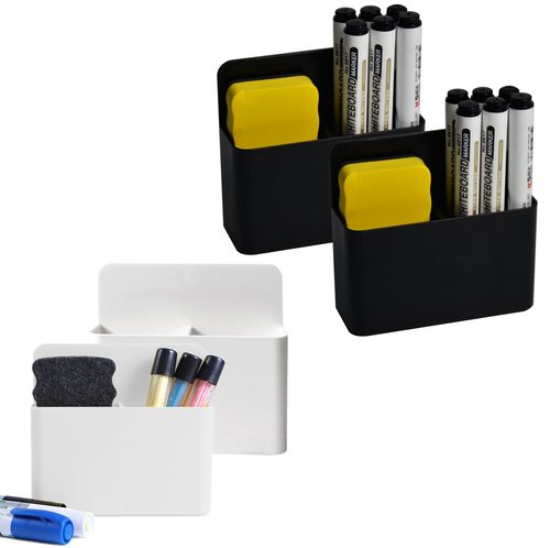 VieFantaisie 4 Pack Magnetic Pen Holder Magnetic Dry Erase Marker Holder, Magnetic Marker Holder, Whiteboard Marker Holder for Fridge, School, Office, Home, Magnetic Cup,White and Black