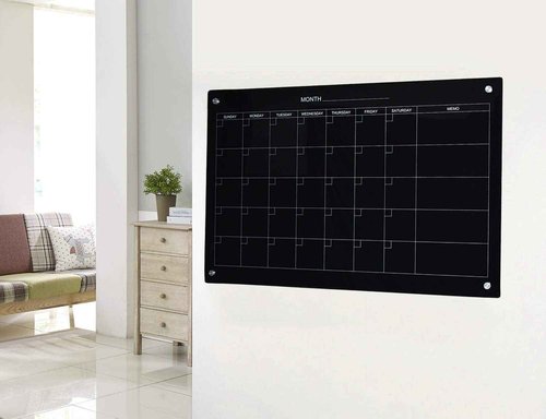 Audio-Visual Direct Magnetic Black Calendar Glass Dry-Erase Board Set - 3' x 2' - for Wall - Monthly Planner