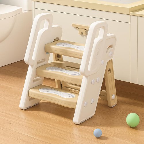2-in-1 Foldable Toddler Step Stool for Bathroom Sink and Potty Training Ladder — Adjustable, Non-Slip Kitchen Helper Stool for Kids with Secure Handrails — Easy-to-Clean Plastic Toddler Standing Tower