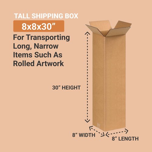 AVIDITI Shipping Boxes Long 8"L x 8"W x 30"H, 25-Pack | Corrugated Cardboard Box for Packing, Moving and Storage 8x8x30 8830