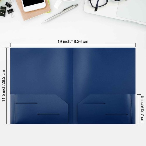 Fulmoon 48 Pack Plastic Folders with 2 Pockets 11 x 9 Inch Heavy Duty File Pocket Folders Fit Letter Size Paper Bulk for School Office Home Supply(Navy Blue)
