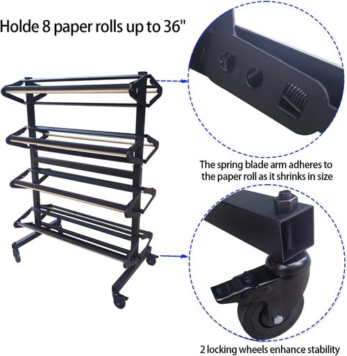 Art Paper Roll Dispenser Stand | Heavy-Duty Butcher Craft Paper Holder for Classroom - Holds 8 Rolls Up to 36 Inches Wide