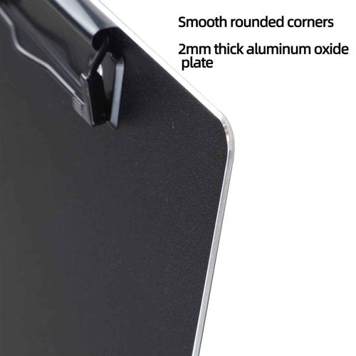 Black Metal Two Clips Clipboards, A4/Letter (9.5 "X12.6) Aluminum Clipboard with Shoulder Strap,Home Restaurant School Hospital Classroom Factory Office Supplies