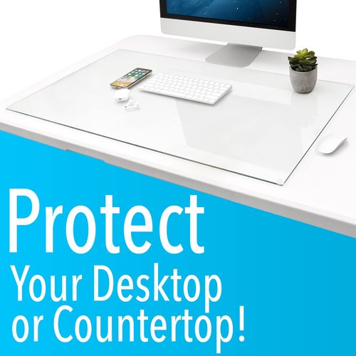 IMPRESA Tempered Glass Desk Mat - 20 x 36 in, Clear Desktop Mat with Dry-Erase Surface - Clear Table Cover Protector & Table Top Protector for Home & Office