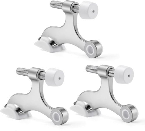 Azureal Door Stopper - Adjustable Heavy Duty Hinge with White Rubber Bumper Tips | 2-1/2" x 1-3/4" Satin Nickel