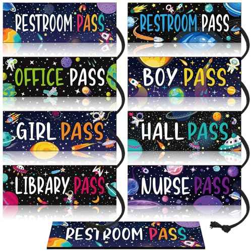 8 Pcs Outer Space Magnetic Hall Pass for Kids Classroom Pass Reusable Girl Office Boy Restroom Library Pass Travel World Spaceship Planet Waterproof Pass for Nursery Kindergarten Decor