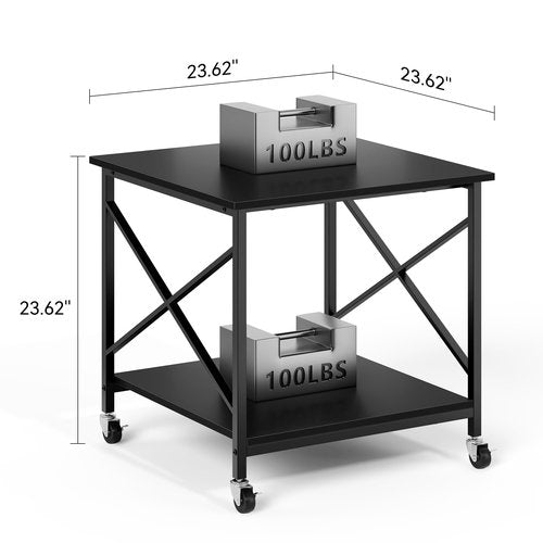 Warmiehomy 24"x24"x24" Large Printer Stand with Storage, 2 Tier Rolling Printer Cart Table, Mini Fridge Stand with Wheels, Use for 3D Laser Printer Home Office, Black