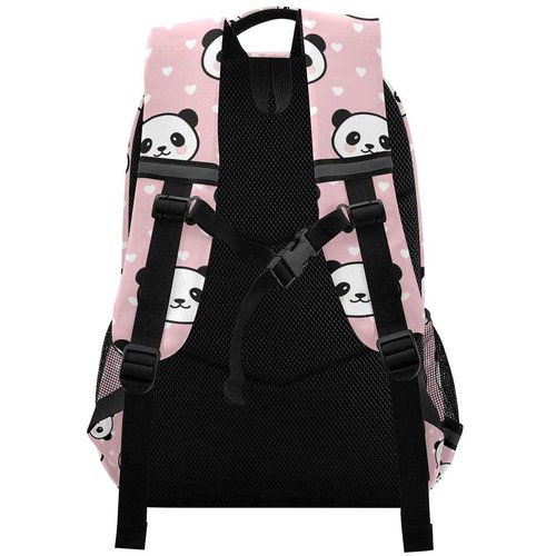MNSRUU School Backpack with Chest Strap, Dot With Cute Panda Laptop Backpack, Travel Hiking Backpack for Boys Girls, Rucksack, Knapsack