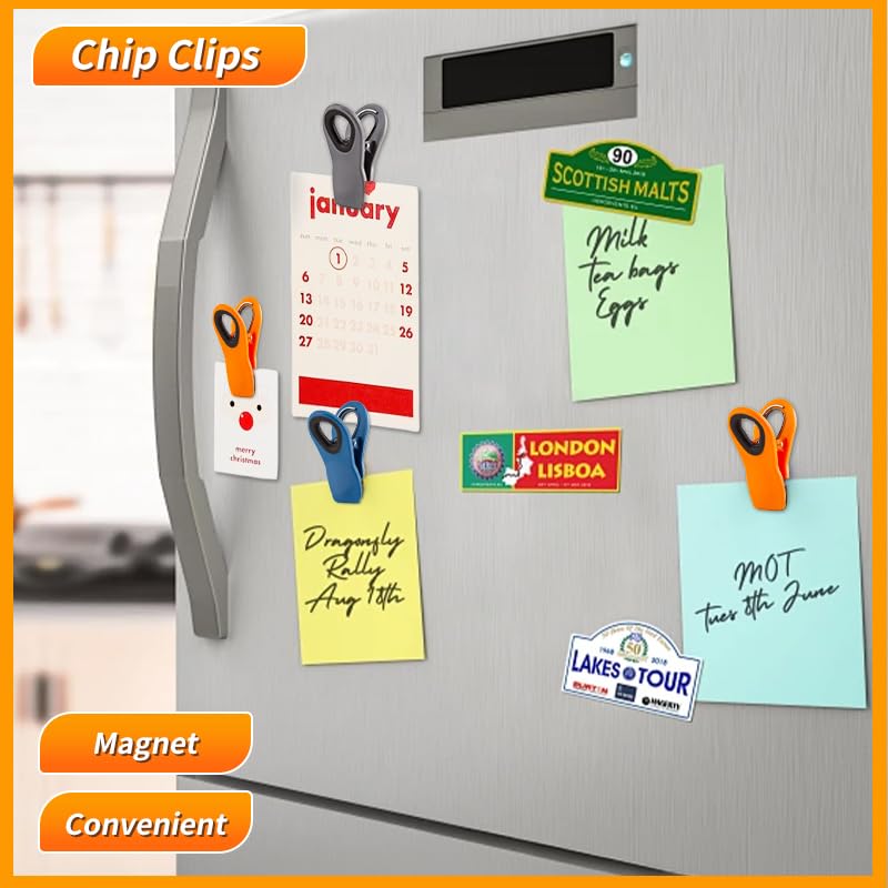 Hedameili 12-Pack Colored Magnetic Chip & Bag Clips - Kitchen Food Organizer