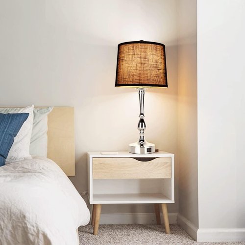 Dott Arts 24.8'' Modern Table Lamps - Set of 2 Bedside Lamps with USB Charging & Dimmable Touch Control | Silvery & Black