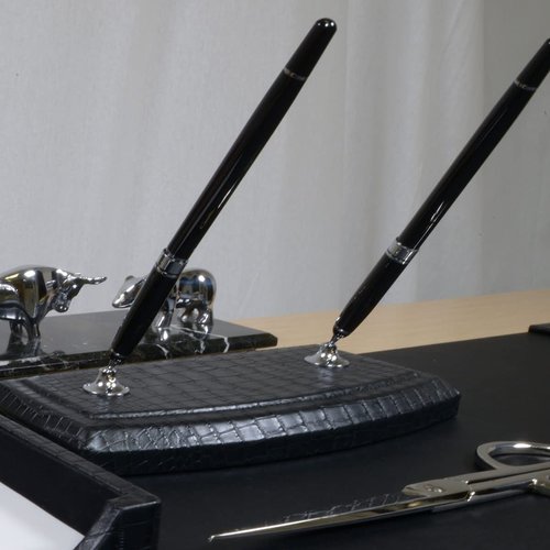 Dacasso Black Crocodile Embossed Leather Double Pen Stand