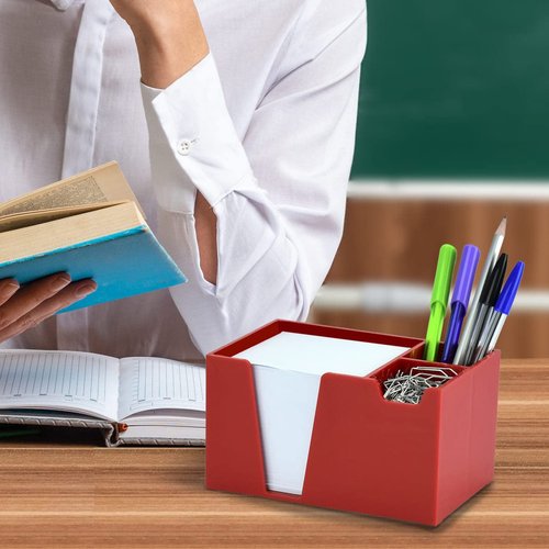 Acrimet Desktop Organizer Pencil, Pen, Paper, Clip, Caddy Holder (Plastic) (White Paper Included) (Solid Red Color)