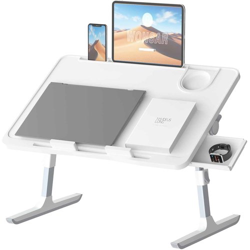 Lap Desk for Bed, Folding Laptop Stand for Bed Table, Adjustable Portable Laptop Bed Tray Desk with Storage Drawer Bookstand Cup Holder for Eating, Working, Writing in Sofa Couch Floor